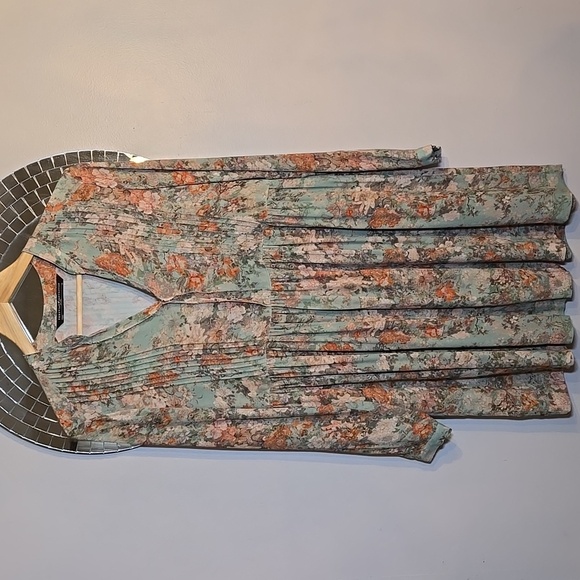 Peruvian Connection Rayon Wellfleet Chemise Green Floral Print Mini Dress Tunic - Picture 2 of 11